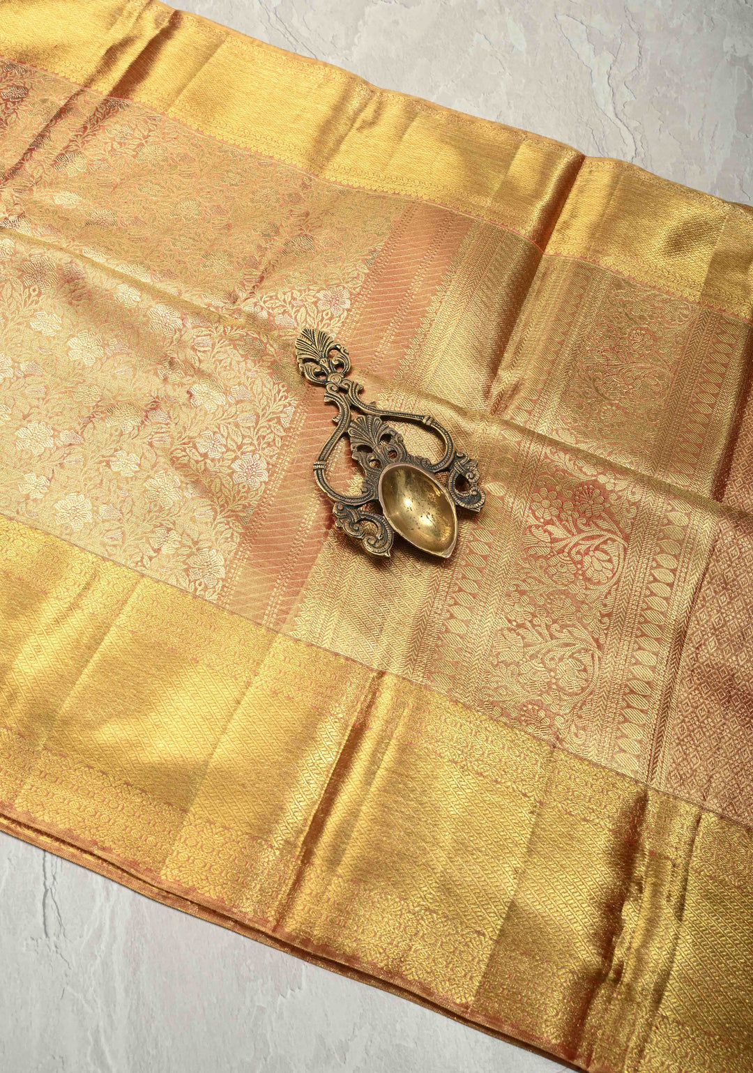 Rust Orange Tissue Kanjivaram Pure Silk Saree with Floral Brocade Jaal and Zari Border | SILK MARK CERTIFIED