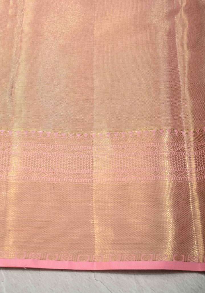 Rose Pink Tissue  Kanjivaram Pure Silk Saree with Meenakari Floral Jaal Brocade and Zari Border | SILK MARK CERTIFIED