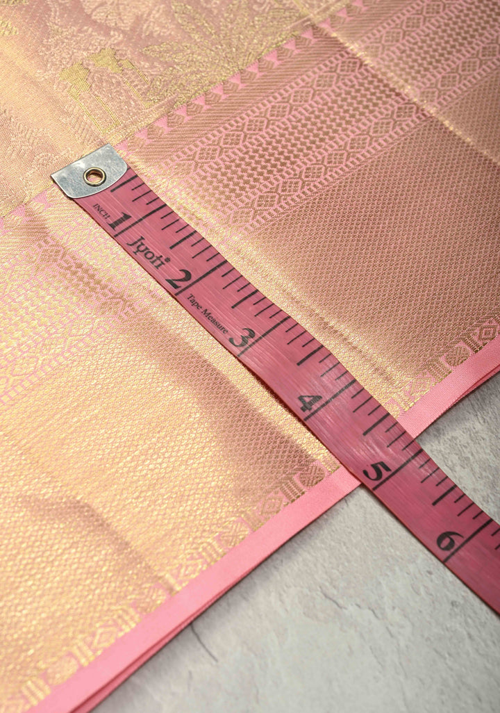 Rose Pink Tissue  Kanjivaram Pure Silk Saree with Meenakari Floral Jaal Brocade and Zari Border | SILK MARK CERTIFIED
