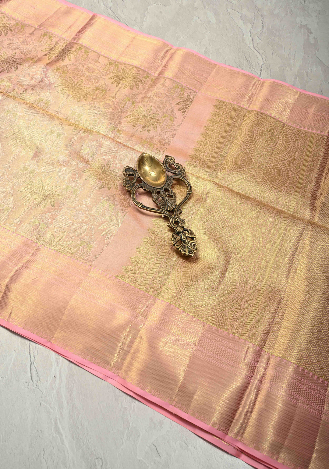 Rose Pink Tissue  Kanjivaram Pure Silk Saree with Meenakari Floral Jaal Brocade and Zari Border | SILK MARK CERTIFIED
