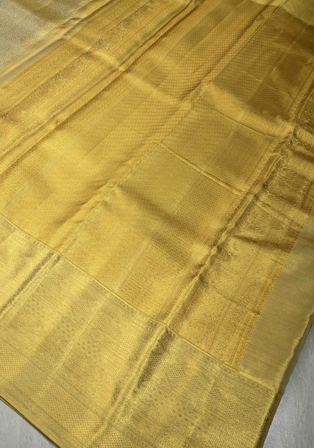 Butter Yellow Tissue Kanjivaram Pure Silk Saree with Meenakari Floral jaal Brocade and Zari Border | SILK MARK CERTIFIED