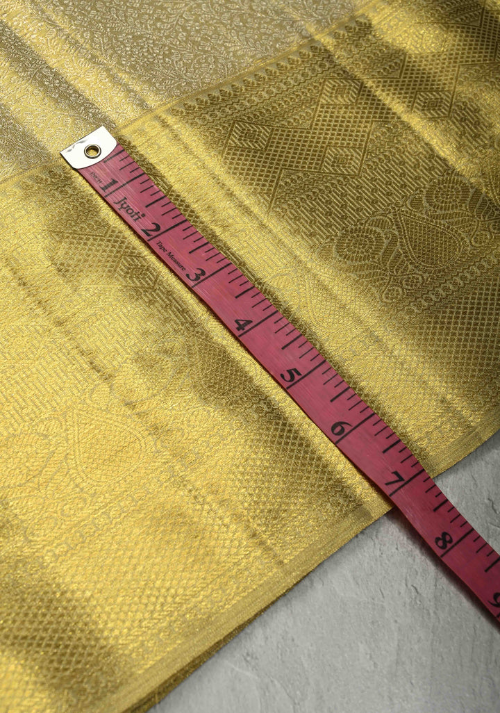 Butter Yellow Tissue Kanjivaram Pure Silk Saree with Meenakari Floral jaal Brocade and Zari Border | SILK MARK CERTIFIED