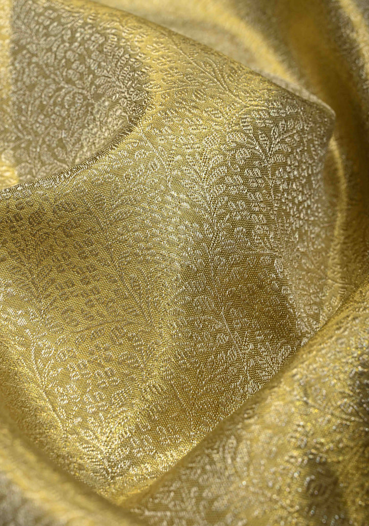 Butter Yellow Tissue Kanjivaram Pure Silk Saree with Meenakari Floral jaal Brocade and Zari Border | SILK MARK CERTIFIED
