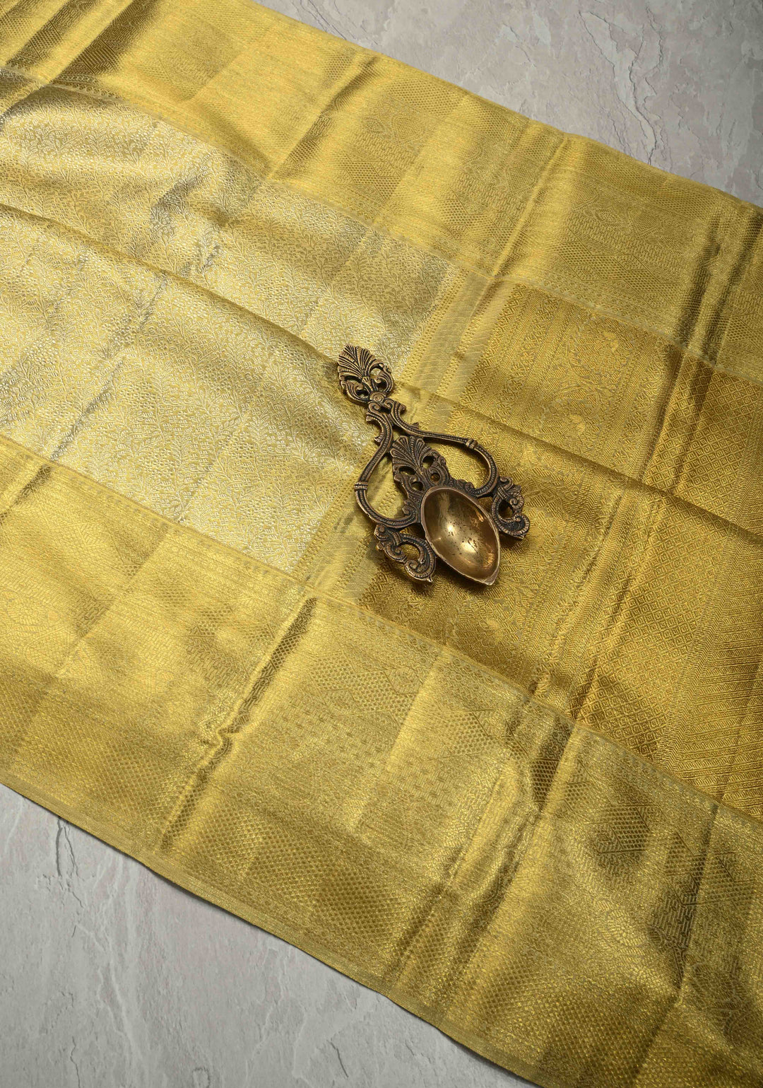 Butter Yellow Tissue Kanjivaram Pure Silk Saree with Meenakari Floral jaal Brocade and Zari Border | SILK MARK CERTIFIED