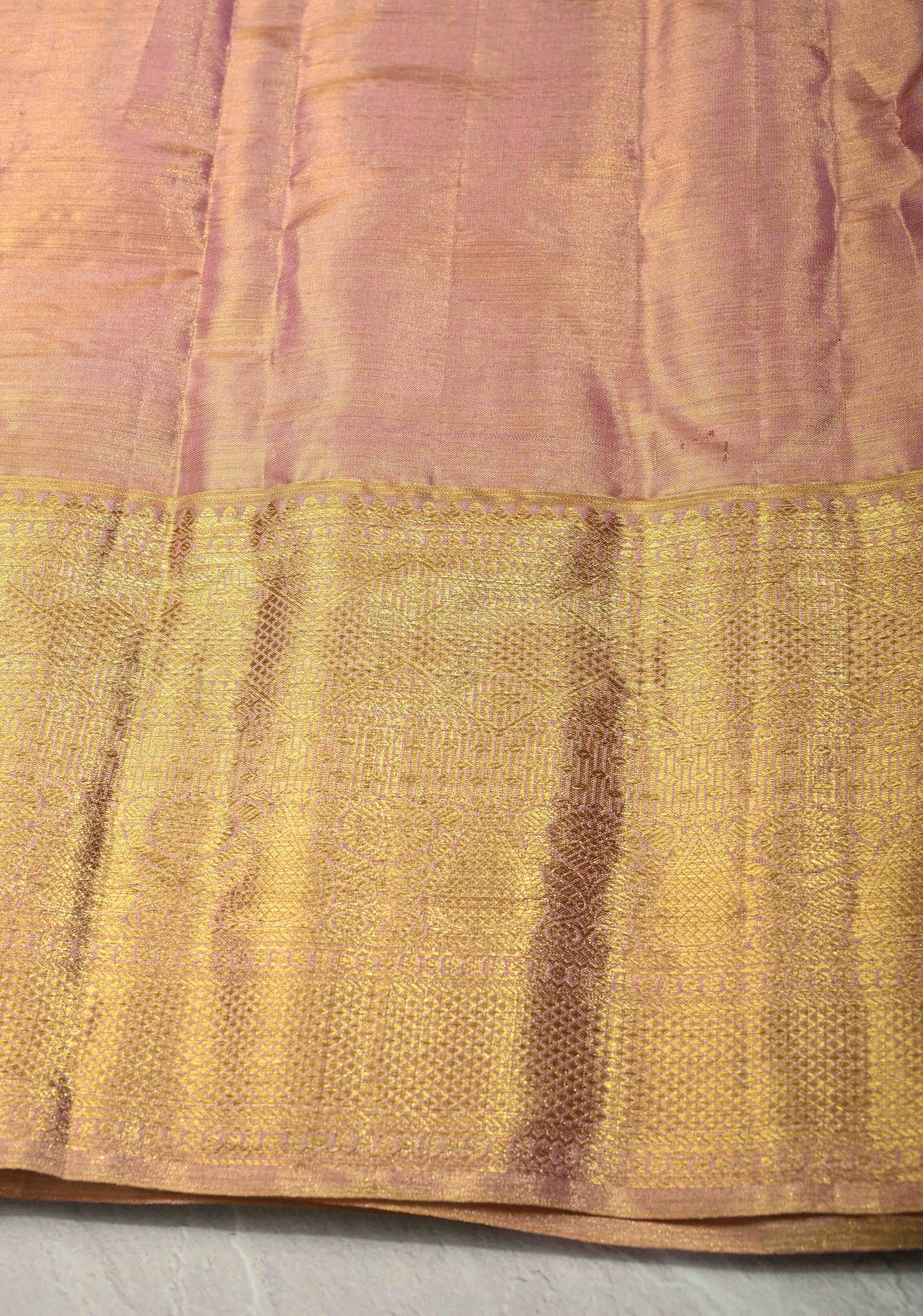 Pink-Gold Tissue Kanjivaram Pure Silk Saree with Floral Brocade Jaal and Zari Border | SILK MARK CERTIFIED