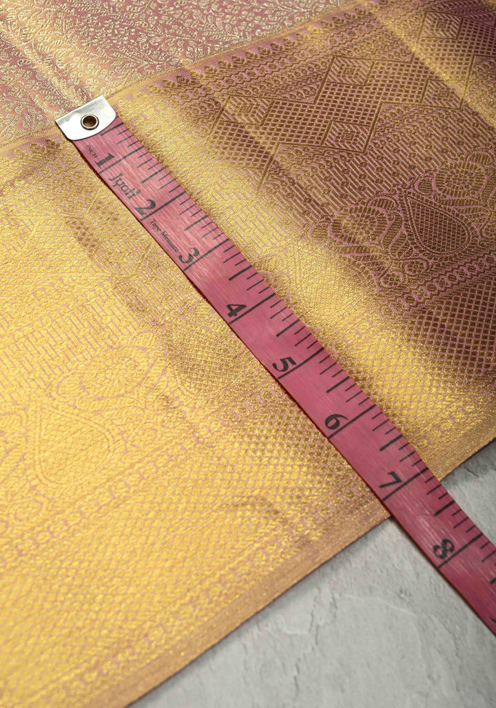 Pink-Gold Tissue Kanjivaram Pure Silk Saree with Floral Brocade Jaal and Zari Border | SILK MARK CERTIFIED