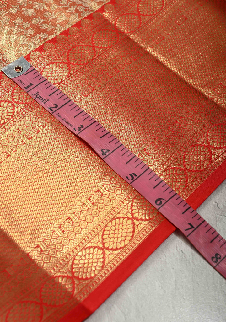 Red Dual Tone Tissue Kanjivaram Pure Silk Saree with Meenakari Floral jaal Brocade and Wide Zari Border | SILK MARK CERTIFIED