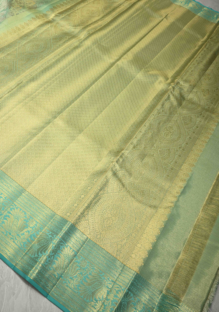 Pista Green Dual Tone Tissue Kanjivaram Pure Silk Saree with Meenakari  Brocade and Zari Border | SILK MARK CERTIFIED