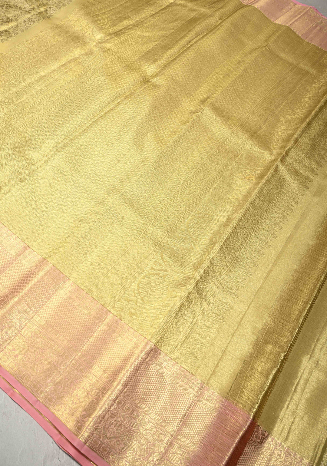 Gold Tissue Kanjivaram Pure Silk Saree with Floral Jaal Brocade and Wide Zari Border | SILK MARK CERTIFIED