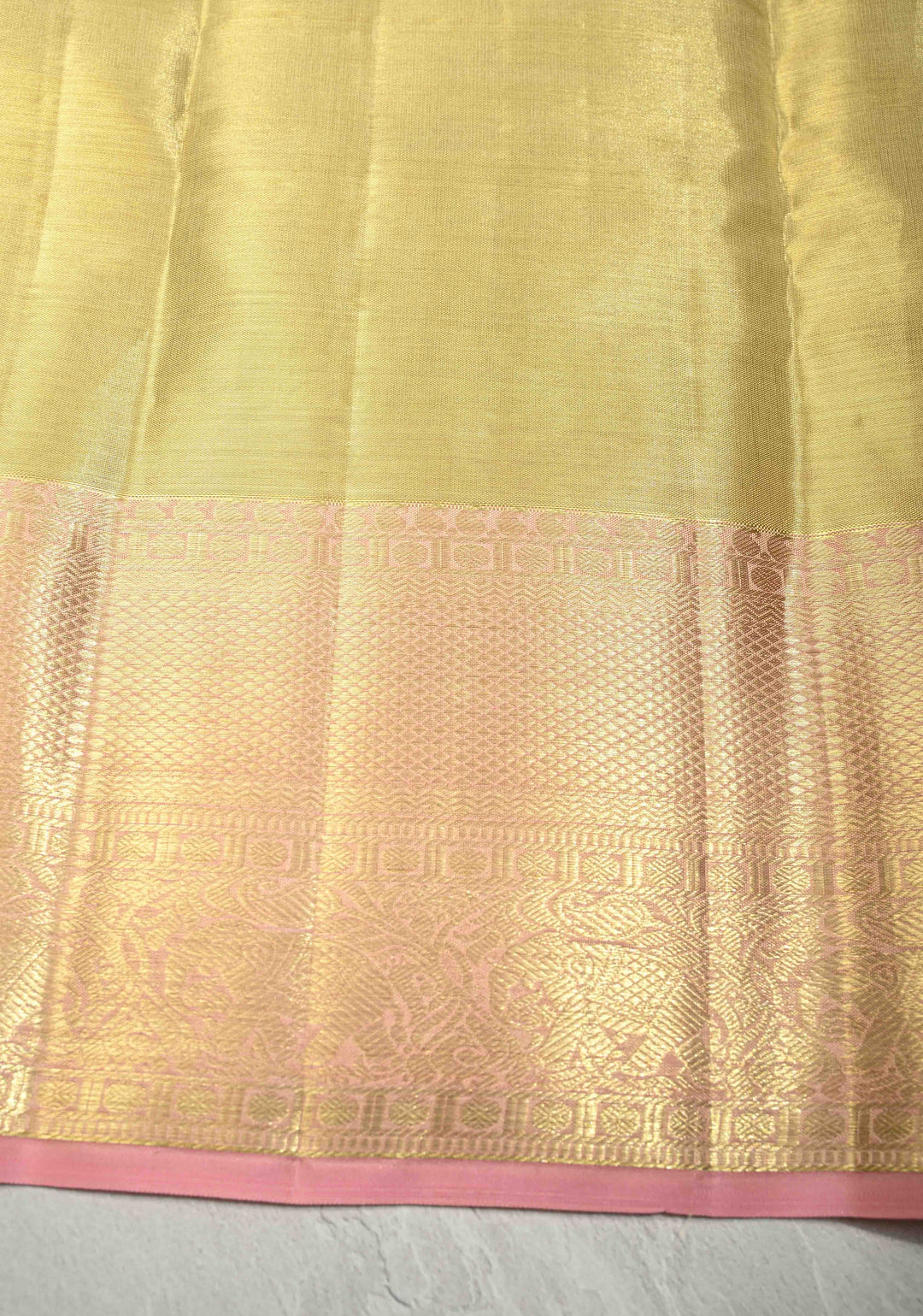 Gold Tissue Kanjivaram Pure Silk Saree with Floral Jaal Brocade and Wide Zari Border | SILK MARK CERTIFIED