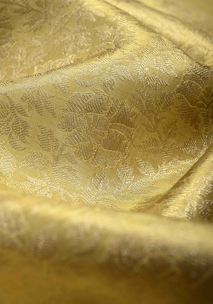Gold Tissue Kanjivaram Pure Silk Saree with Floral Jaal Brocade and Wide Zari Border | SILK MARK CERTIFIED
