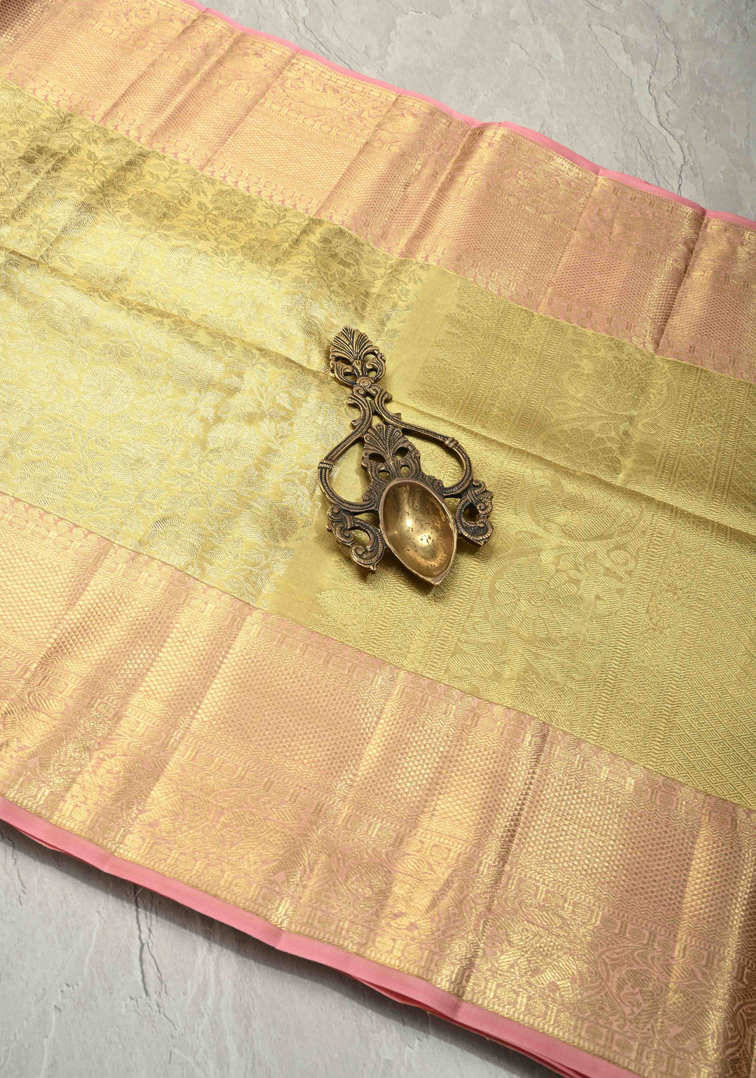 Gold Tissue Kanjivaram Pure Silk Saree with Floral Jaal Brocade and Wide Zari Border | SILK MARK CERTIFIED