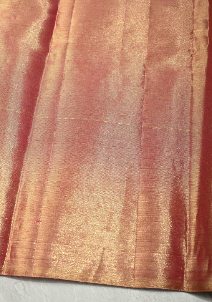 Pastel Pink Tissue Kanjivaram Pure Silk Saree with Geomatric Brocade and Wide Zari Border | SILK MARK CERTIFIED