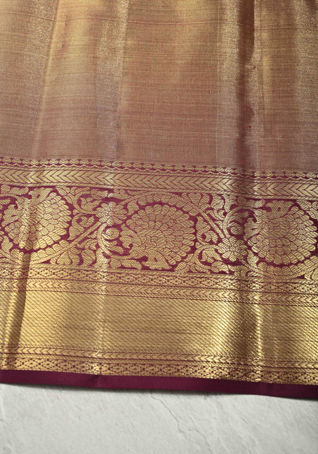 Purple Gold Dual Tone Tissue Kanjivaram Pure Silk Saree with Meenakari  Floral Brocade and Zari Border | SILK MARK CERTIFIED