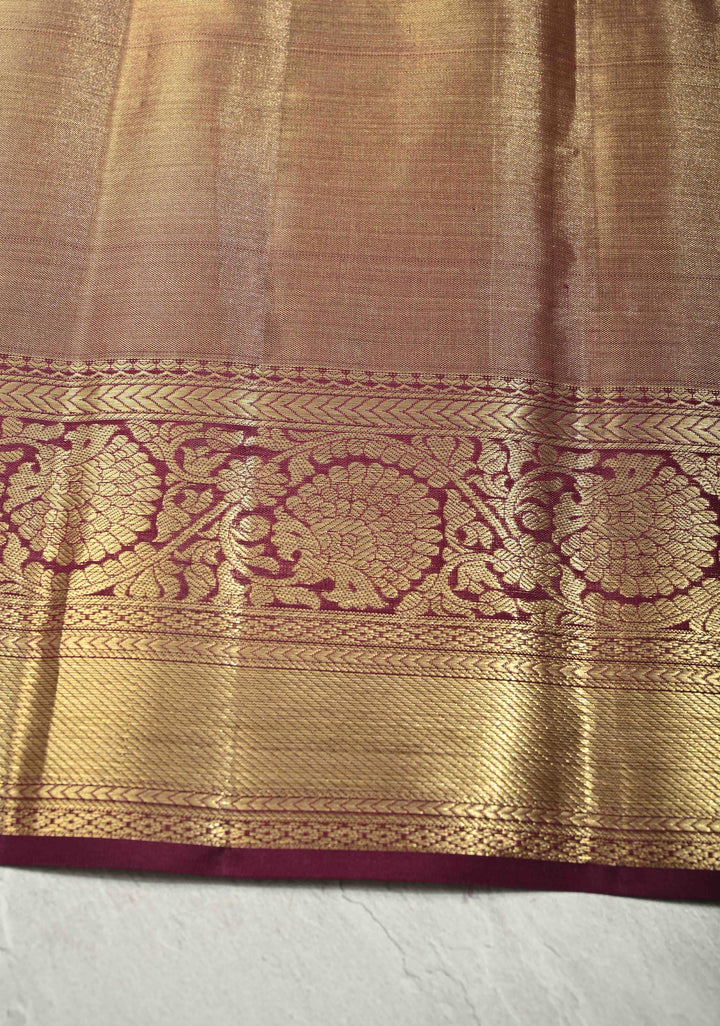 Purple Gold Dual Tone Tissue Kanjivaram Pure Silk Saree with Meenakari  Floral Brocade and Zari Border | SILK MARK CERTIFIED