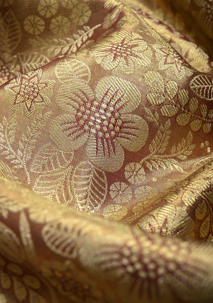 Purple Gold Dual Tone Tissue Kanjivaram Pure Silk Saree with Meenakari  Floral Brocade and Zari Border | SILK MARK CERTIFIED