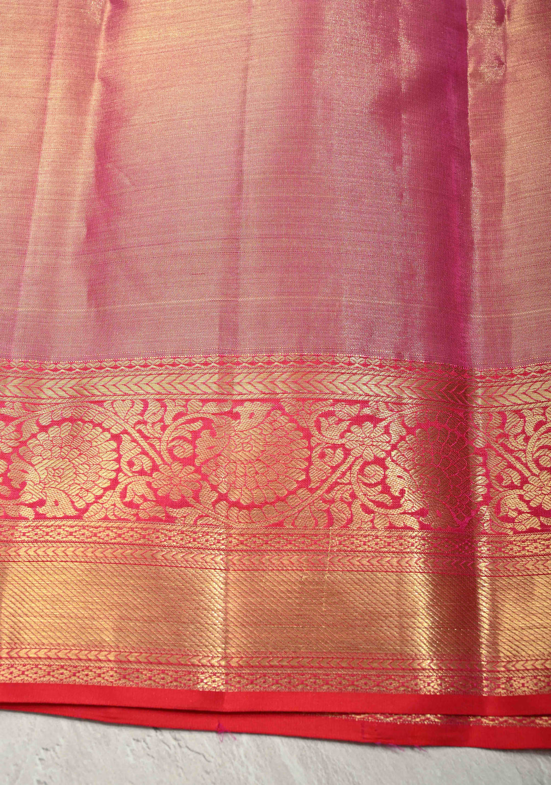 Raspberry Pink Tissue Kanjivaram Pure Silk Saree with Floral Brocade Jaal and Zari Border | SILK MARK CERTIFIED
