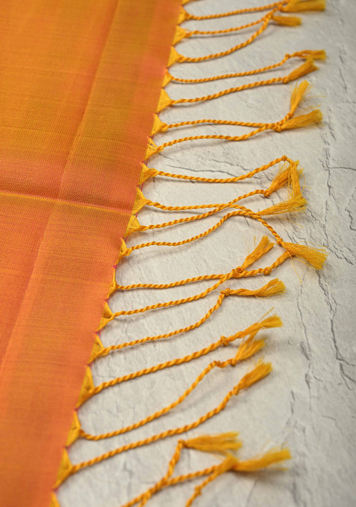 Peacock Blue Dual tone Borderless Kanjivaram Soft Silk Saree with Peacock Buttas and Contrast Pallu | SILK MARK CERTIFIED | SHOBITAM