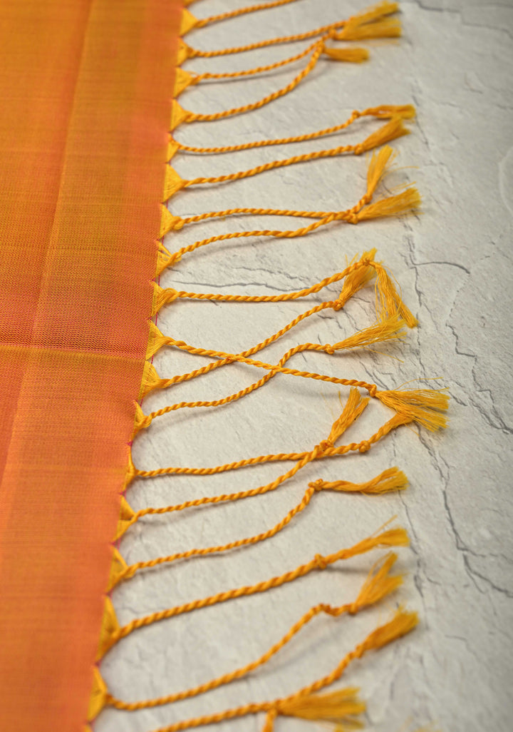 Peacock Blue Dual tone Borderless Kanjivaram Soft Silk Saree with Peacock Buttas and Contrast Pallu | SILK MARK CERTIFIED | SHOBITAM