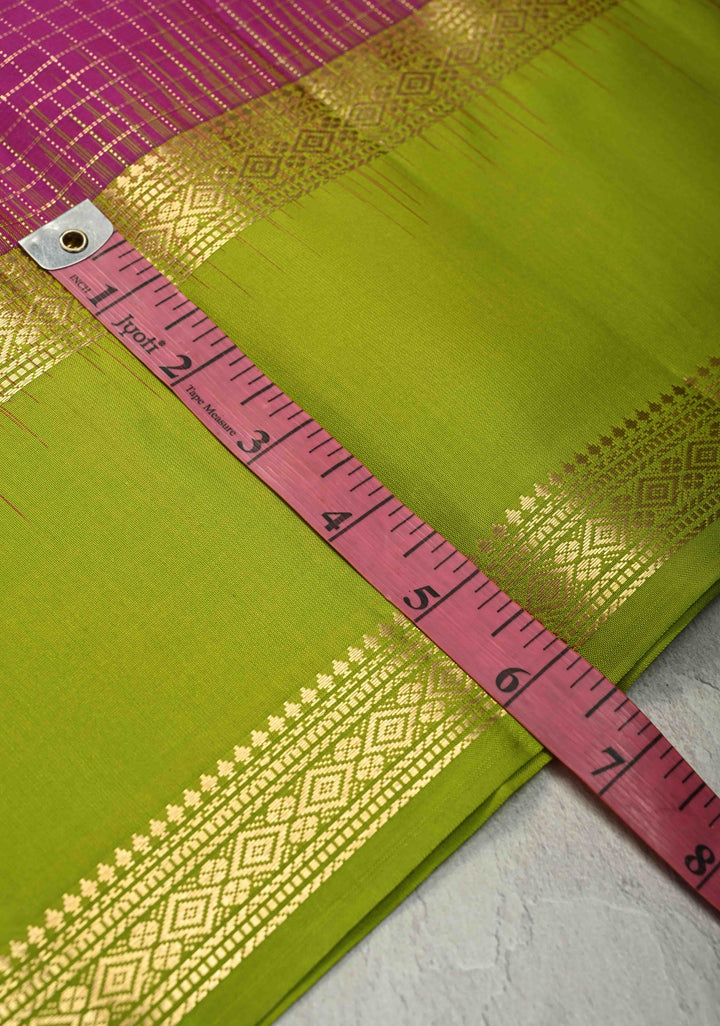 Deep Rani pink Kanjivaram Soft Silk Podi kattam Checks Saree with Rettaipet Zari Border | SILK MARK CERTIFIED | SHOBITAM