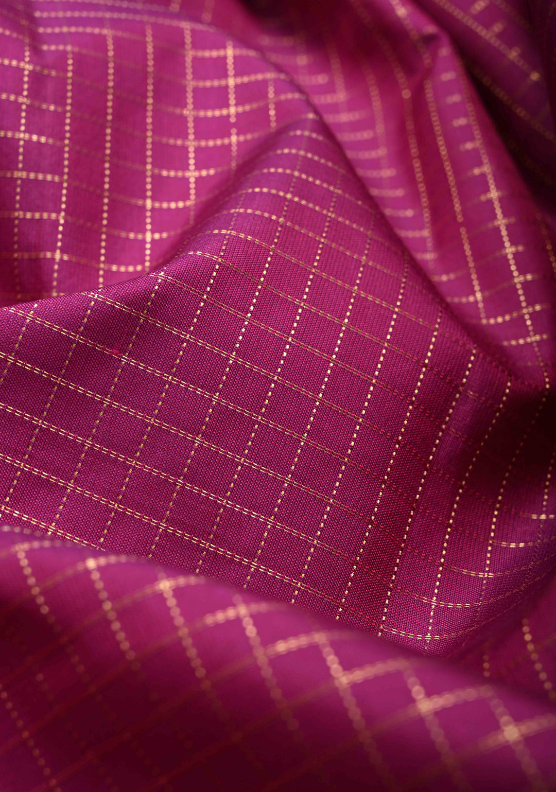Deep Rani pink Kanjivaram Soft Silk Podi kattam Checks Saree with Rettaipet Zari Border | SILK MARK CERTIFIED | SHOBITAM