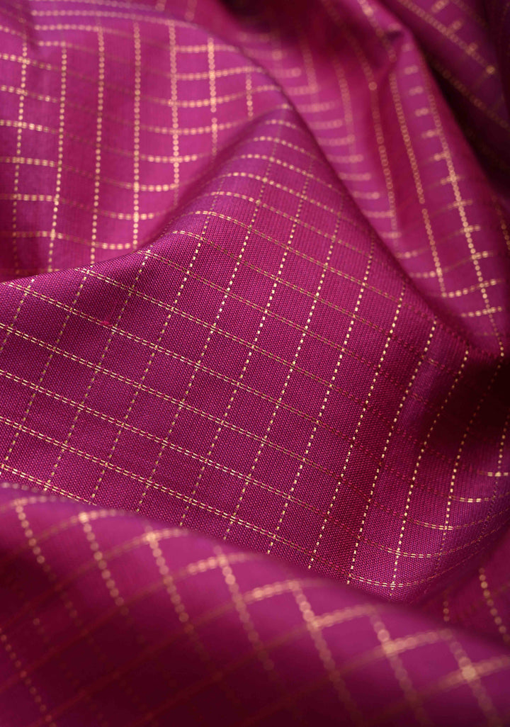 Deep Rani pink Kanjivaram Soft Silk Podi kattam Checks Saree with Rettaipet Zari Border | SILK MARK CERTIFIED | SHOBITAM