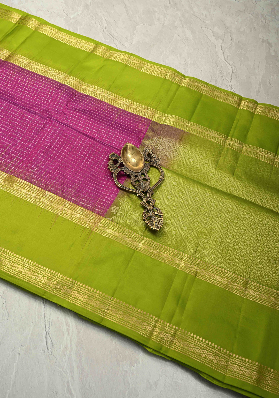 Deep Rani pink Kanjivaram Soft Silk Podi kattam Checks Saree with Rettaipet Zari Border | SILK MARK CERTIFIED | SHOBITAM