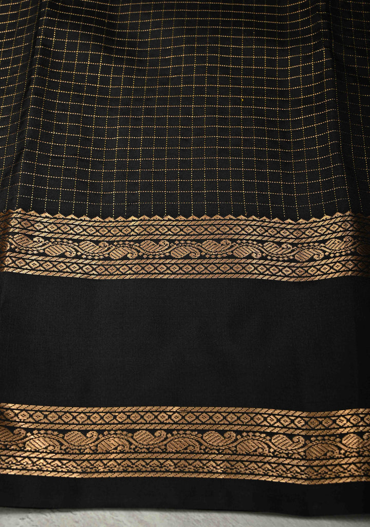 Unique Sunflower Yellow Pure Kanjivaram Soft Silk Saree with Podi-Kattam Zari Checks and Contrast Rettiapet Zari Border | SILK MARK CERTIFIED | SHOBITAM