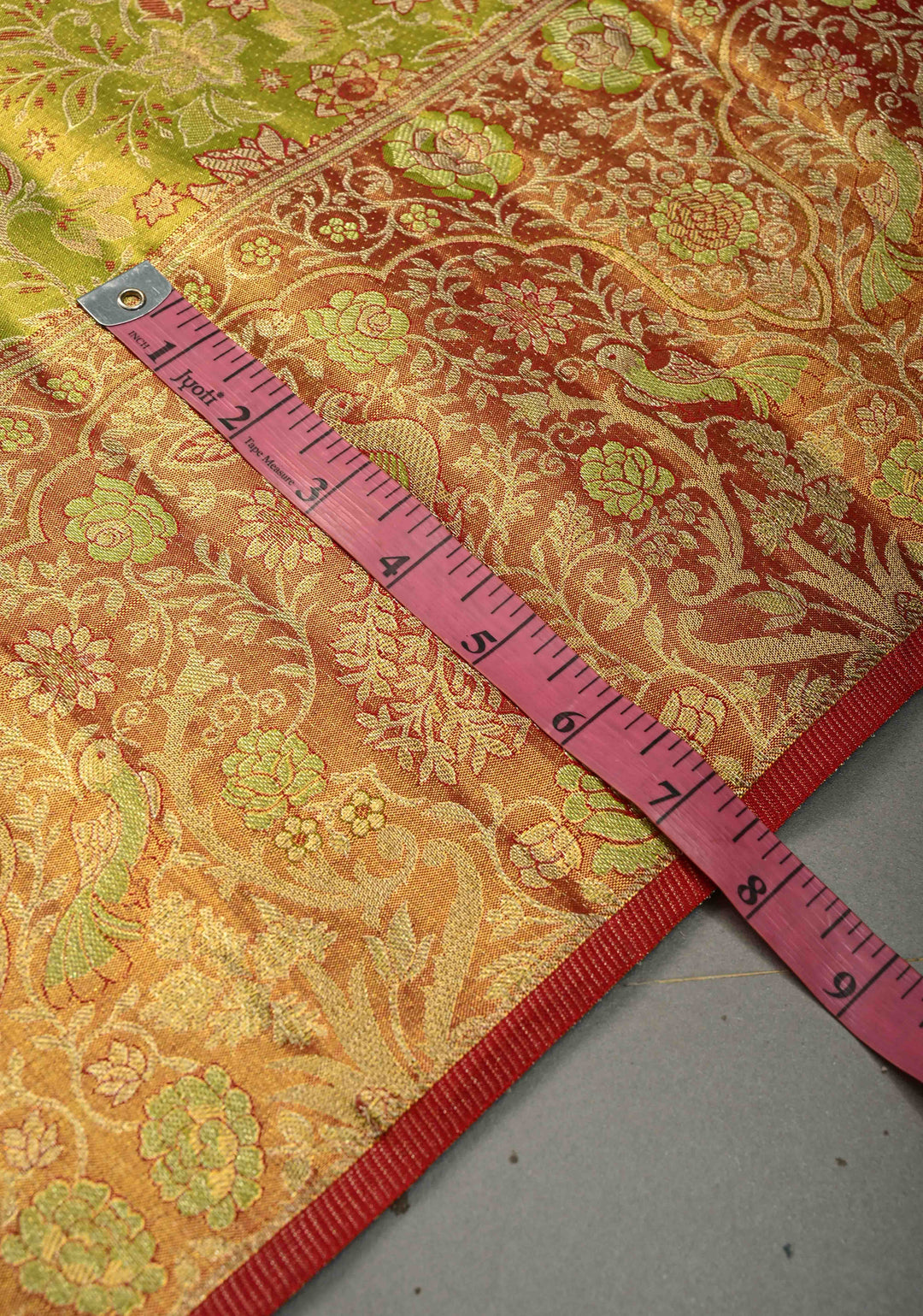 Chartreuse Tissue Kanjivaram Pure Silk Saree with Meenakari Floral Brocade Jaal and Zari Border | SILK MARK CERTIFIED | SHOBITAM
