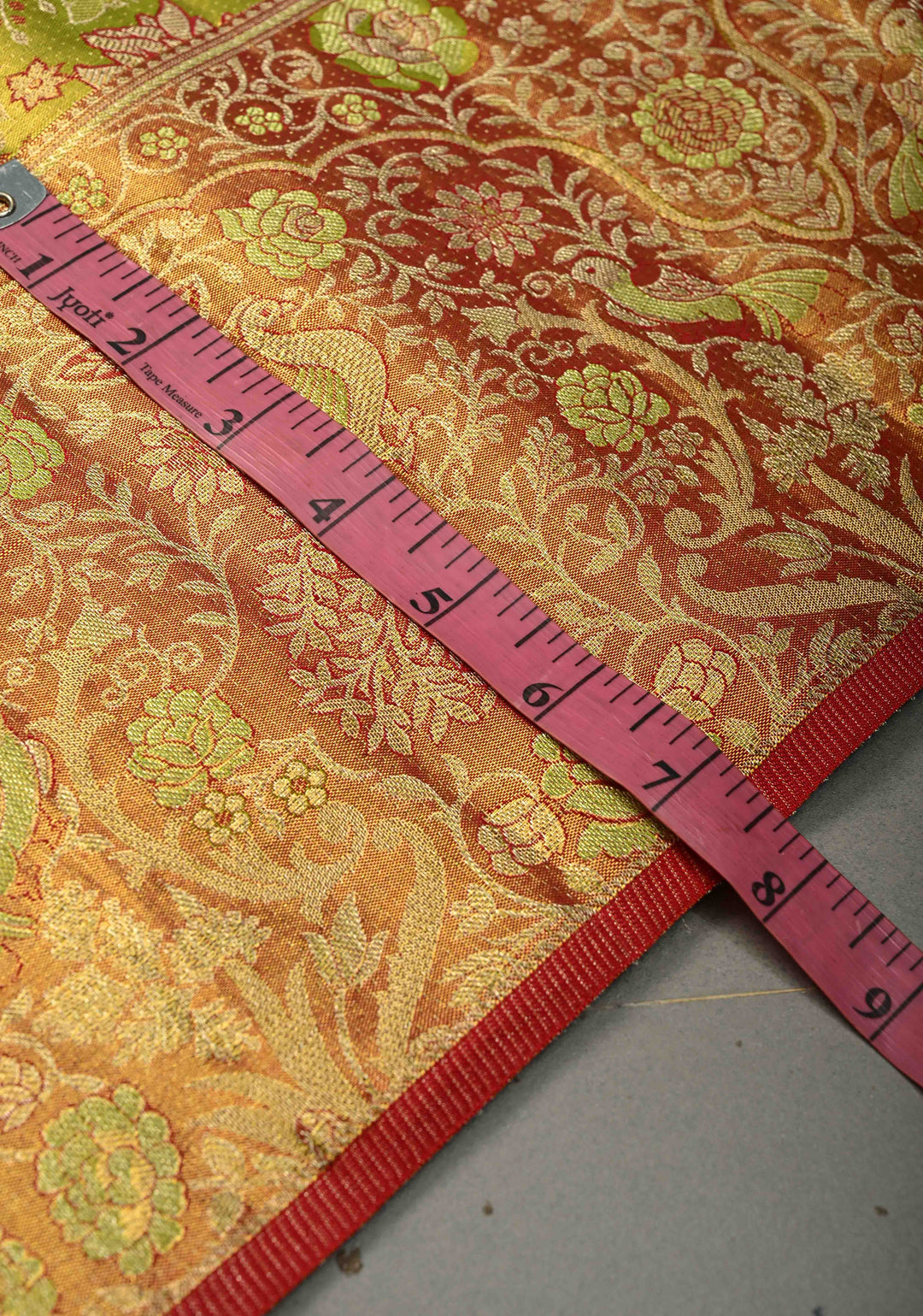Chartreuse Tissue Kanjivaram Pure Silk Saree with Meenakari Floral Brocade Jaal and Zari Border | SILK MARK CERTIFIED | SHOBITAM