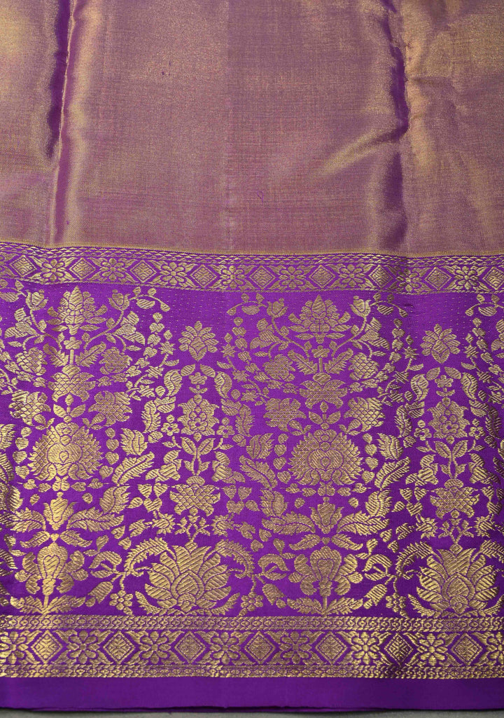 Golden Yellow Tissue Kanjivaram Pure Silk Saree with Floral Brocade Jaal and Contrast Zari Border | SILK MARK CERTIFIED | SHOBITAM
