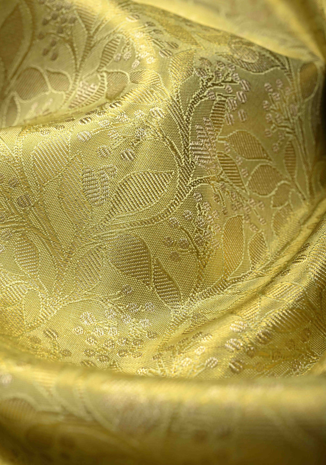 Golden Yellow Tissue Kanjivaram Pure Silk Saree with Floral Brocade Jaal and Contrast Zari Border | SILK MARK CERTIFIED | SHOBITAM