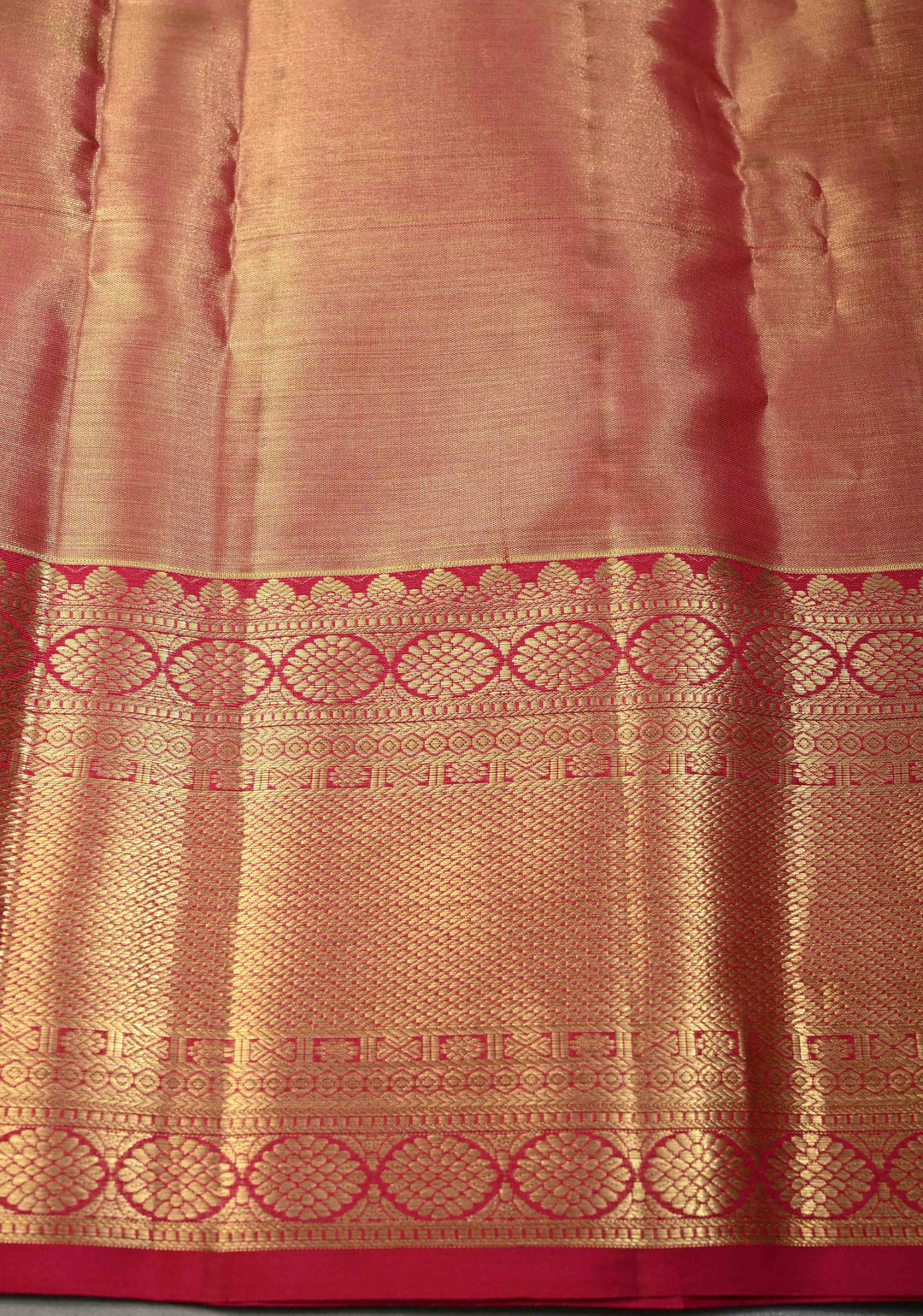 Rani Pink Tissue Kanjivaram Pure Silk Saree with Meenakari Arched Peacock Floral Brocade and Zari Border | SILK MARK CERTIFIED | SHOBITAM