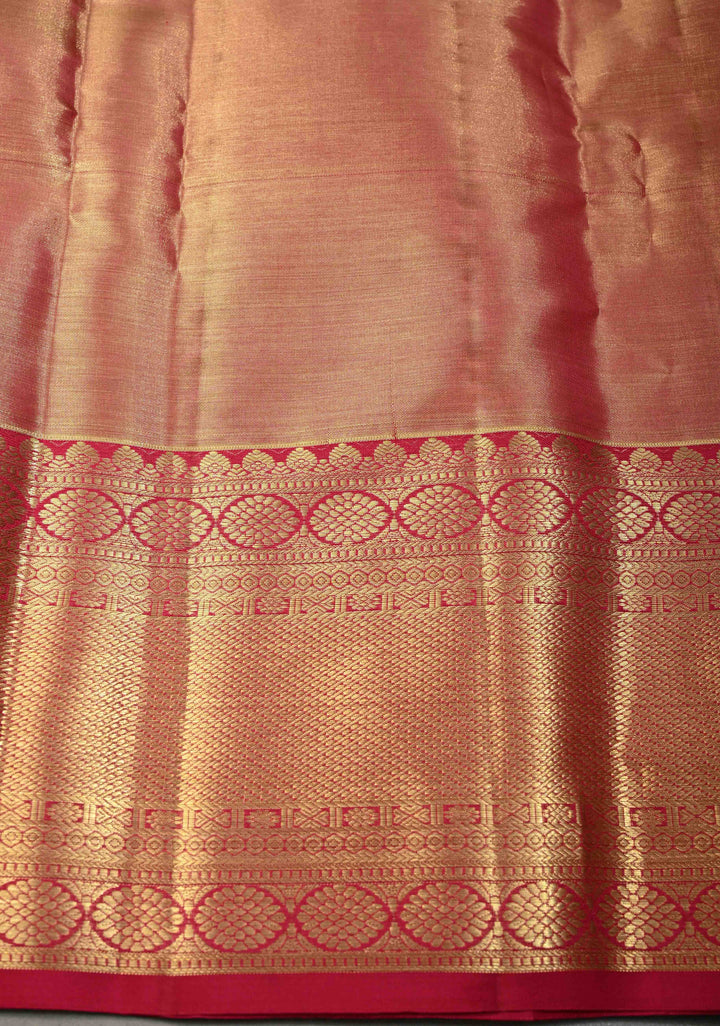 Rani Pink Tissue Kanjivaram Pure Silk Saree with Meenakari Arched Peacock Floral Brocade and Zari Border | SILK MARK CERTIFIED | SHOBITAM