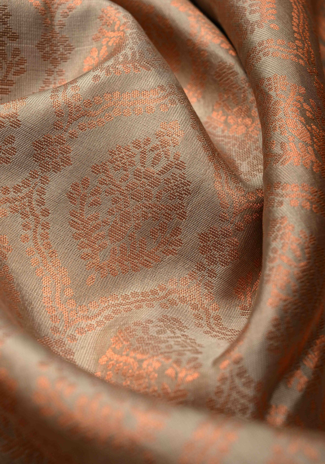 Soft Beige Kanjivaram Soft Silk Saree with Brocade Jaal and Zari Border | SILK MARK CERTIFIED