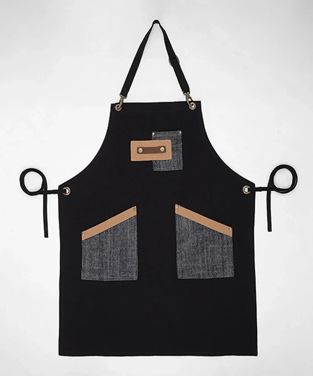 Black Multipurpose Cotton Apron | SHOBITAM