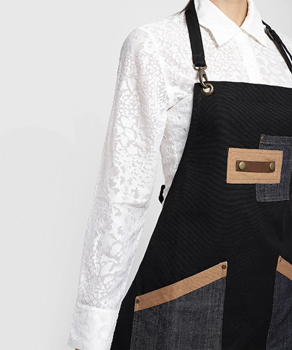 Black Multipurpose Cotton Apron | SHOBITAM