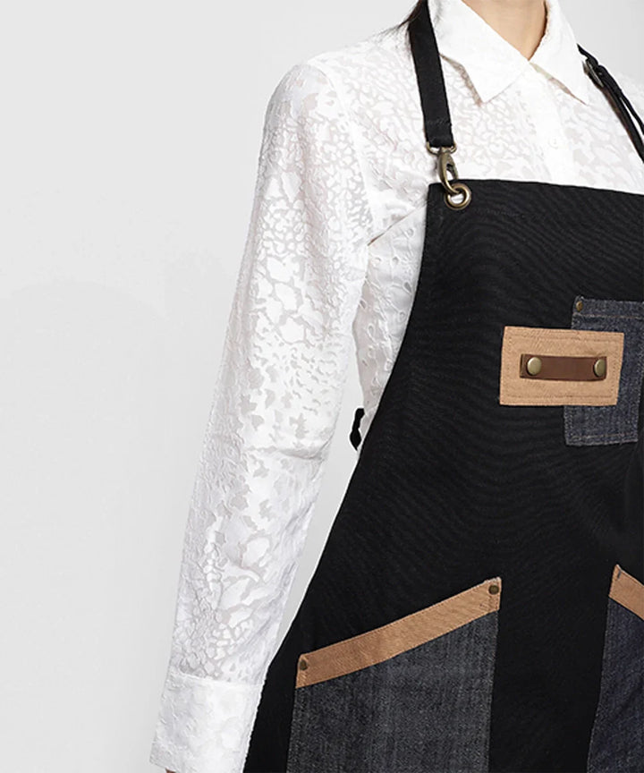 Black Multipurpose Cotton Apron | SHOBITAM