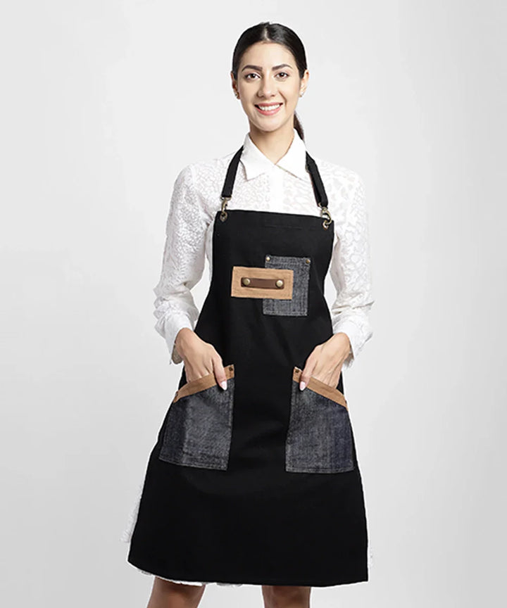 Black Multipurpose Cotton Apron | SHOBITAM