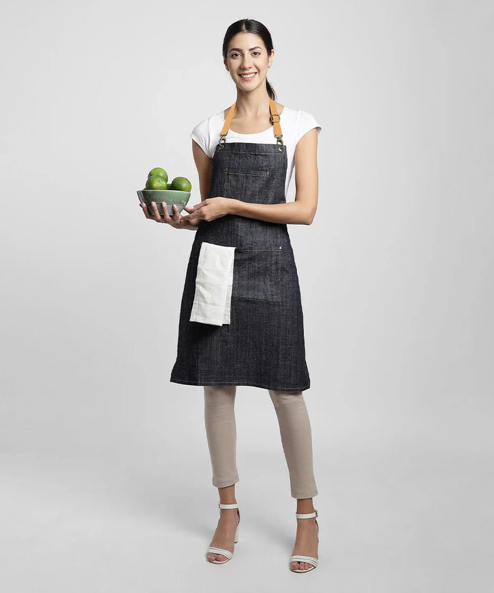 Blue Multipurpose Denim Apron | SHOBITAM