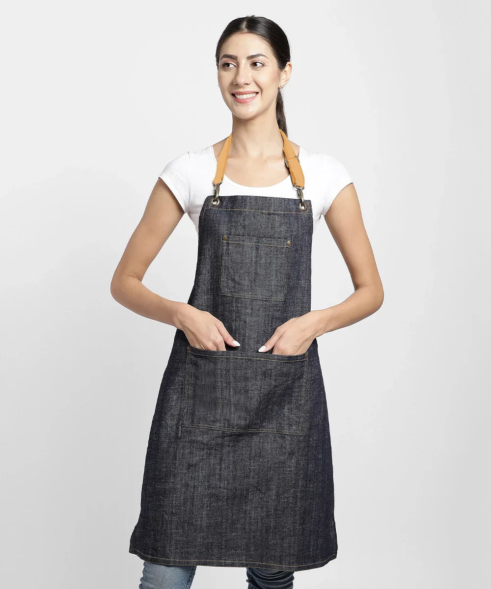 Blue Multipurpose Denim Apron | SHOBITAM