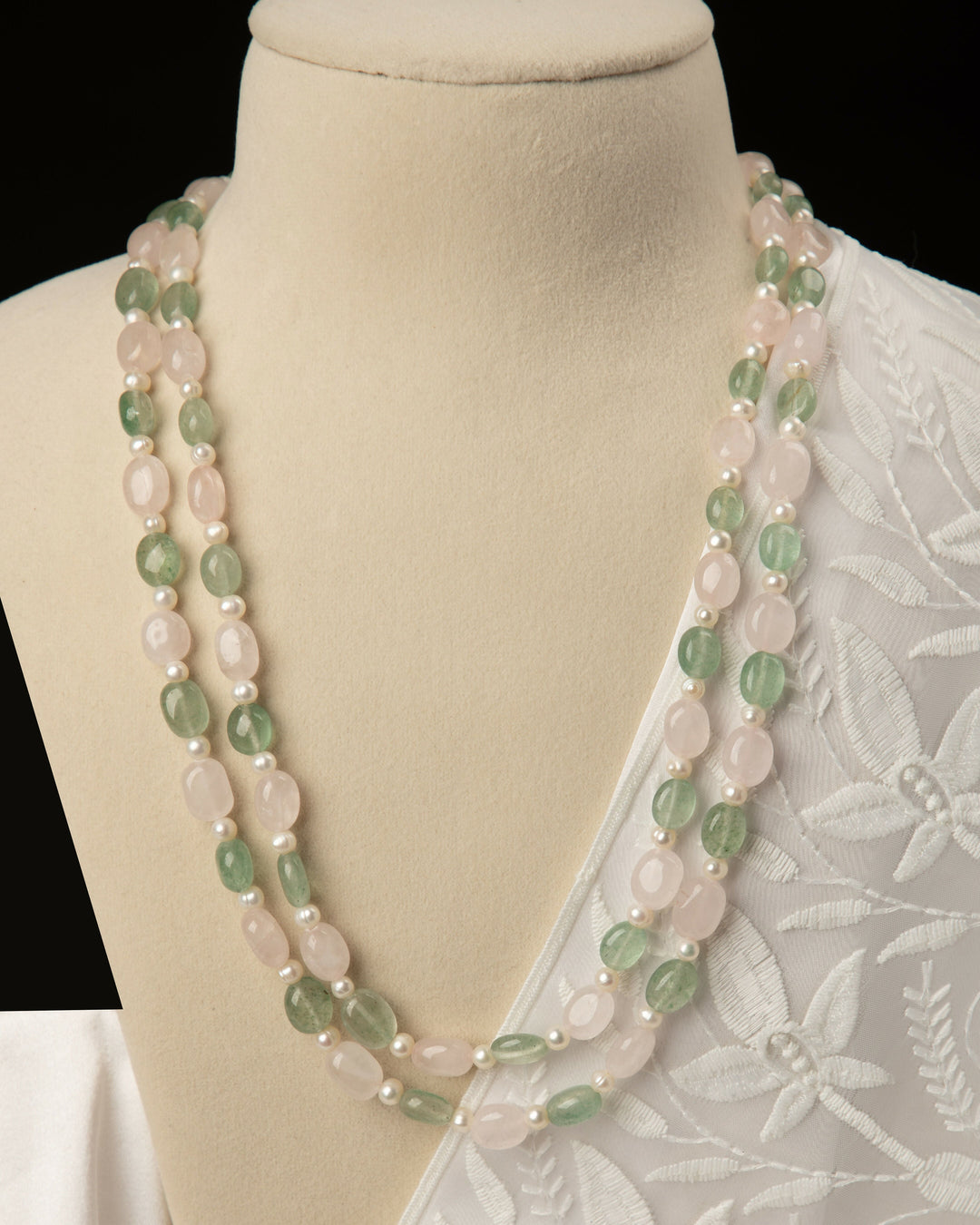 Pastel Affair- Rose Quartz with Aventurine 2 Layer Mala | SHOBITAM