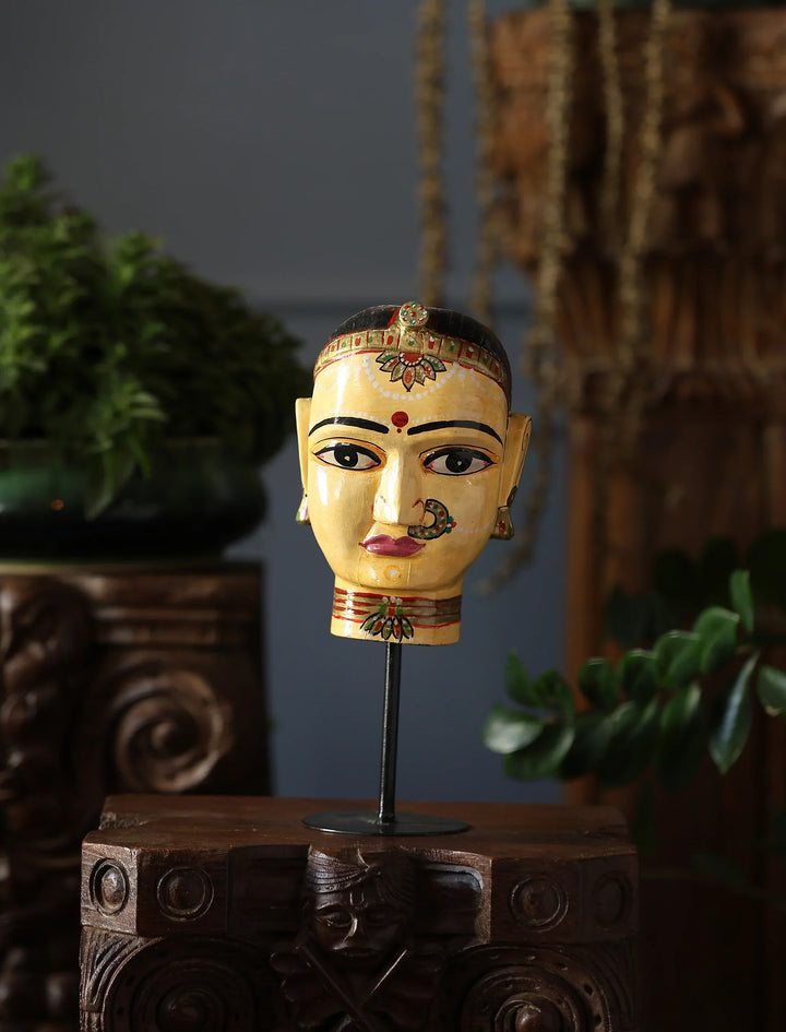 Antiquity Rustica Collective - Wooden Gouri Face With Iron Stand | SHOBITAM