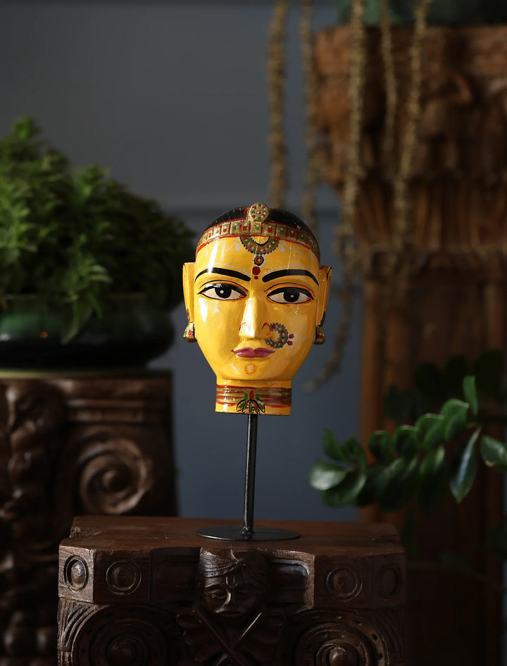 Antiquity Rustica Collective - Wooden Gouri Face With Iron Stand | SHOBITAM