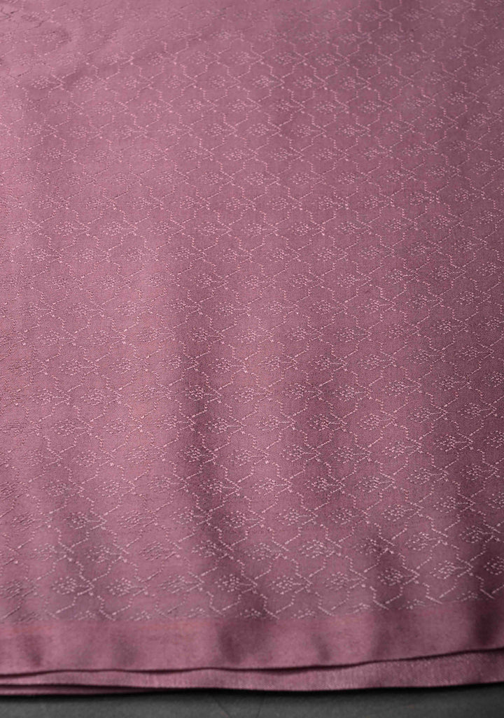 Light Purple Banarasi Semi Mashru Silk Saree with Floral Zari Butta and Hand Brushed Dye On Scallop Border