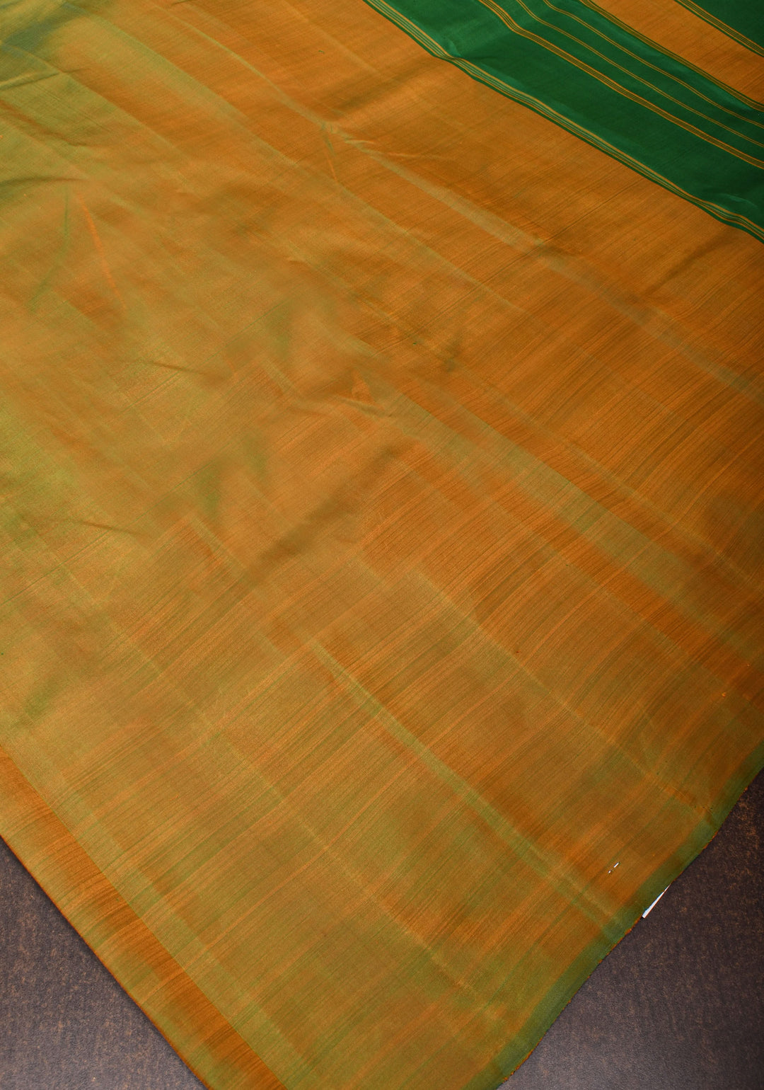 Green Pure Kanjivaram Silk Saree with Musterd Yellow Zariless Rising temple border | SILK MARK CERTIFIED