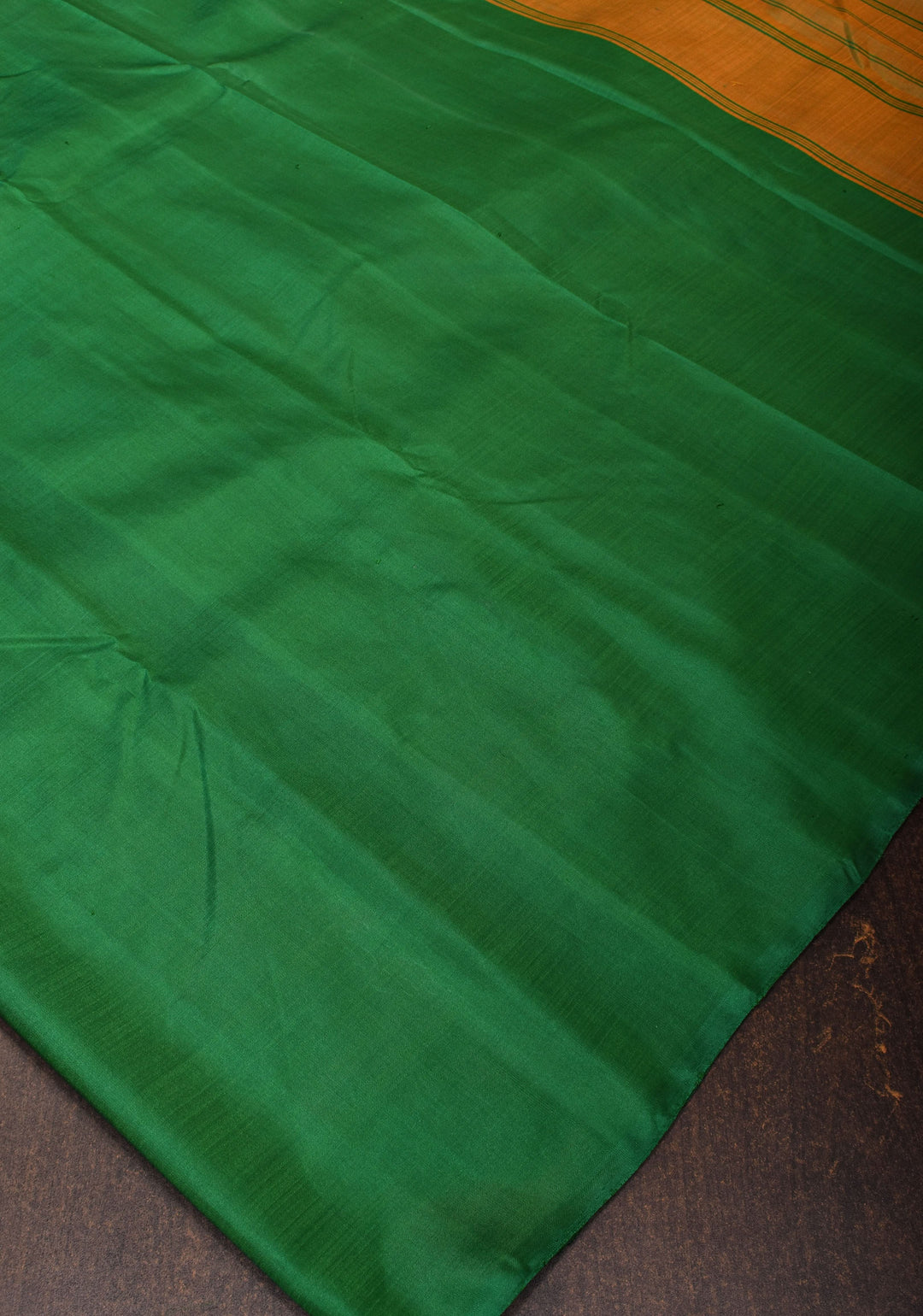 Green Pure Kanjivaram Silk Saree with Musterd Yellow Zariless Rising temple border | SILK MARK CERTIFIED
