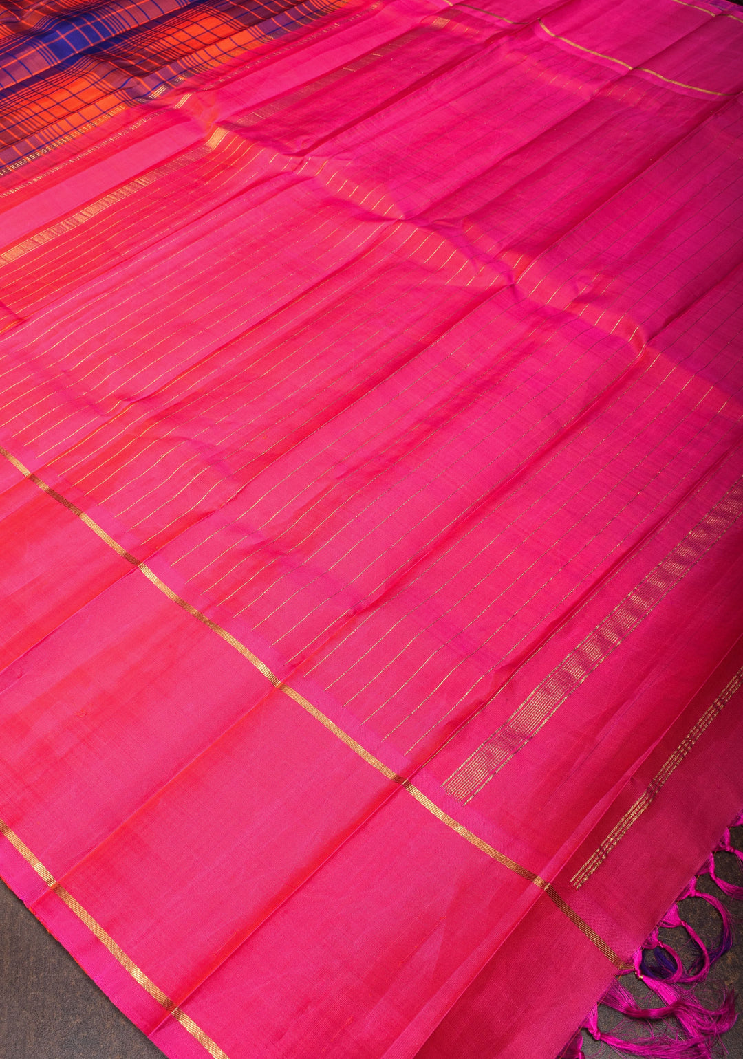 Orange Multicolor Checks Pure Kanjivaram Silk Saree | SILK MARK CERTIFIED