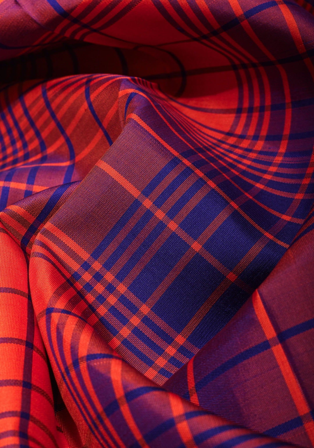 Orange Multicolor Checks Pure Kanjivaram Silk Saree | SILK MARK CERTIFIED