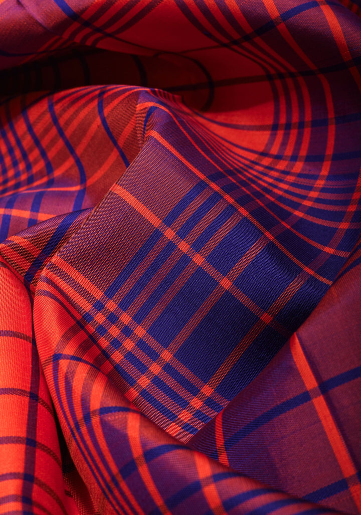 Orange Multicolor Checks Pure Kanjivaram Silk Saree | SILK MARK CERTIFIED